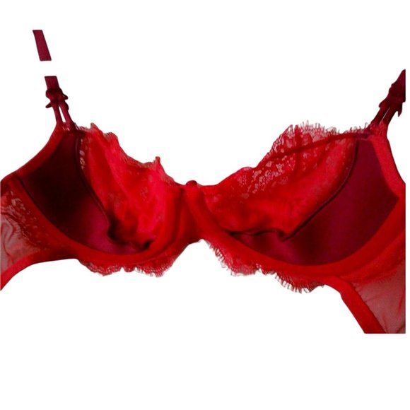 Victorias Secret Womens Dream Angels Red Sheer Lace Underwire Sheer Half Bra 32C - Picture 11 of 12